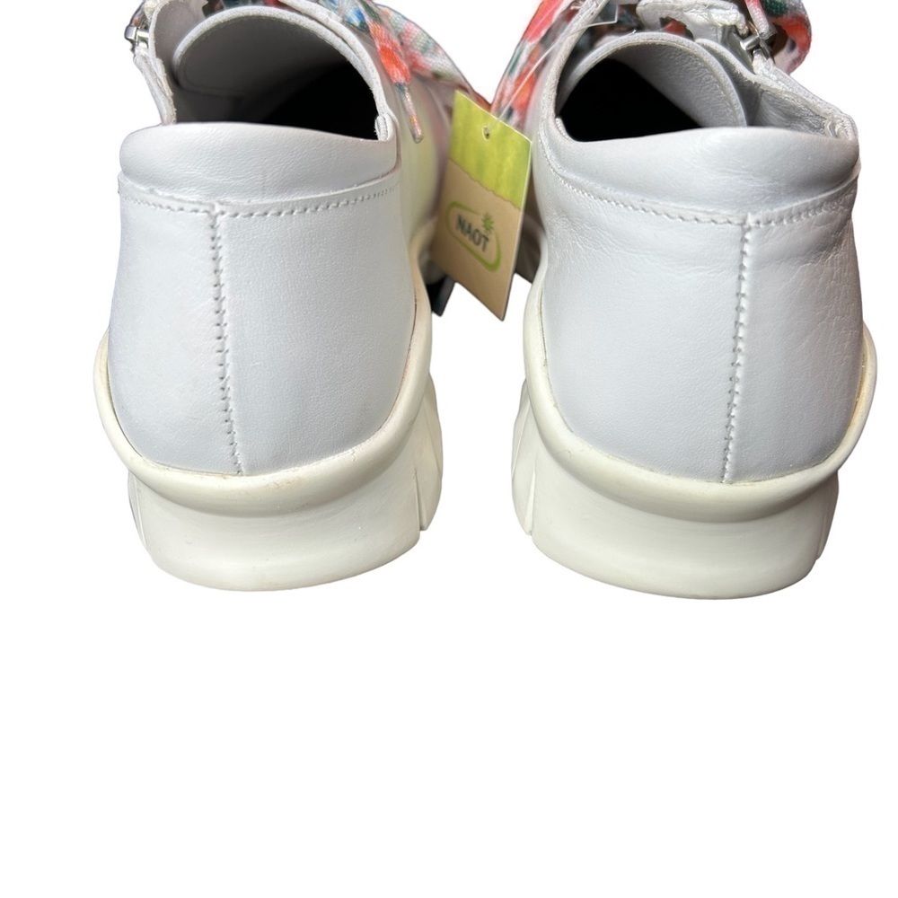 NAOT Eliot’s Top Quality White Leather Lace Up Side Zip Slip Sneakers - Picture 14 of 16